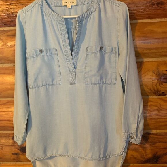 Anthropologie | Cloth & Stone Chambray Button Down Cuffed Sleeve Top XSm… - Picture 5 of 10